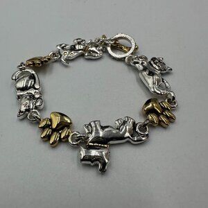 3/$30 Cat Dog Charm Bracelet Silver Gold Mixed Metals Paw Print Toggle Clasp